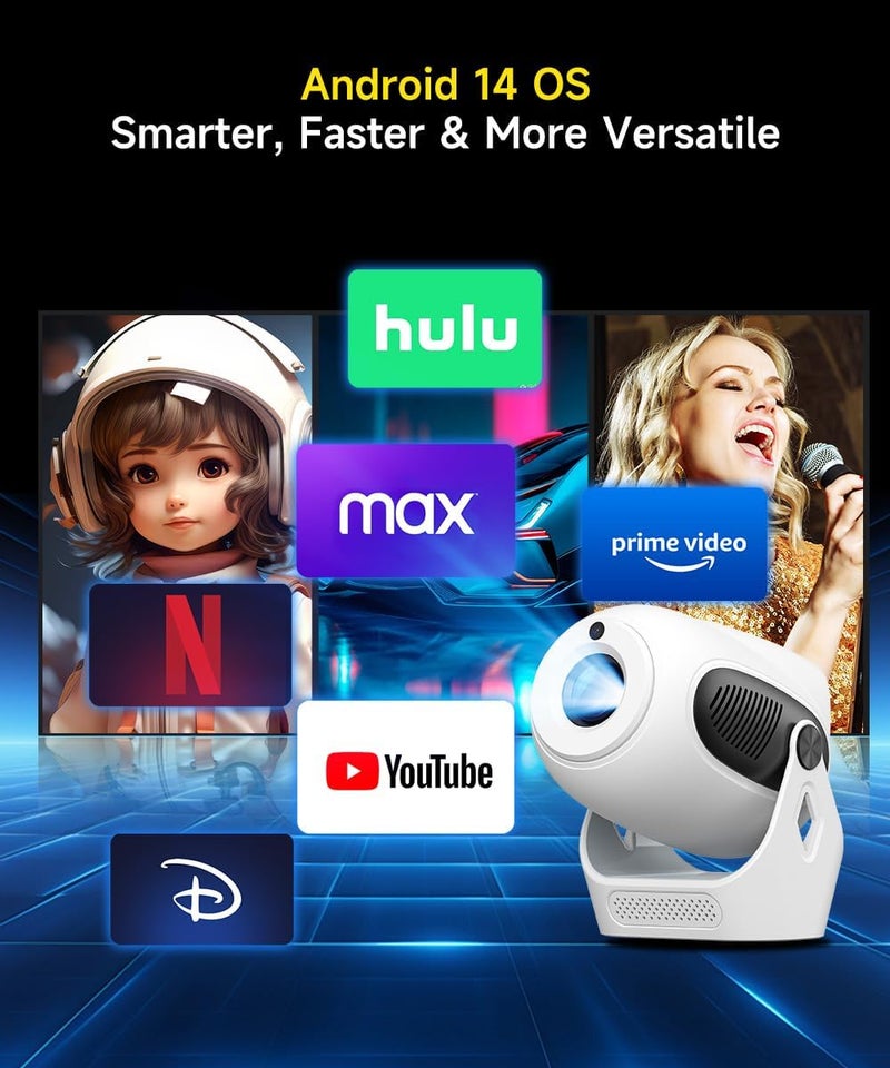 MAGCUBIC جهاز عرض 【Electric Focus】 مع واي فاي 6 وبلوتوث 5.0، محمول صغير بدقة 720P مع دعم 4K، جهاز عرض ذكي مدمج بنظام أندرويد 14، ضبط تلقائي للزاوية العمودية، أجهزة عرض أفلام منزلية في الهواء الطلق - Image 3
